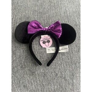 Disney Parks Minnie Mouse Pin Trader Ears Headband Only 2017 Black Purple Bow